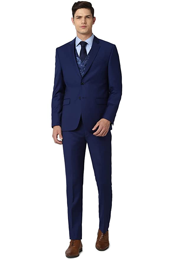 Van Heusen Men's Wool Blend Navy Four Piece Suit Business Pants Set (VHSUWSLFN33199 44)