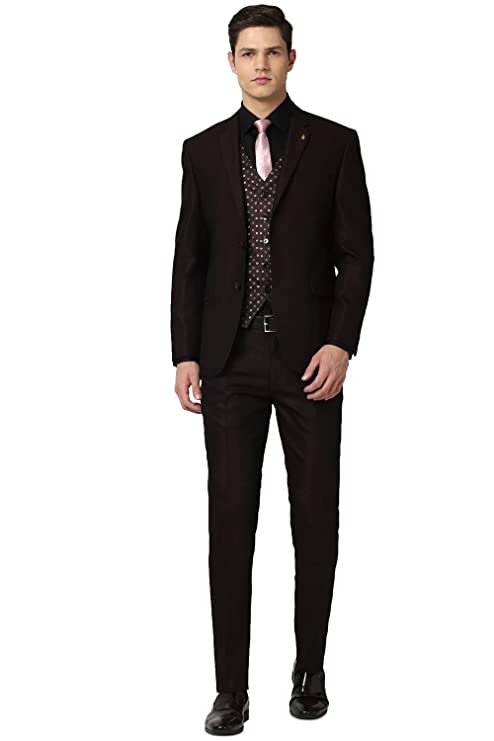 Van Heusen Men's Polyester Blend Brown Three Piece Suit Business Pants Set (VHSUCSLFL78182 44)