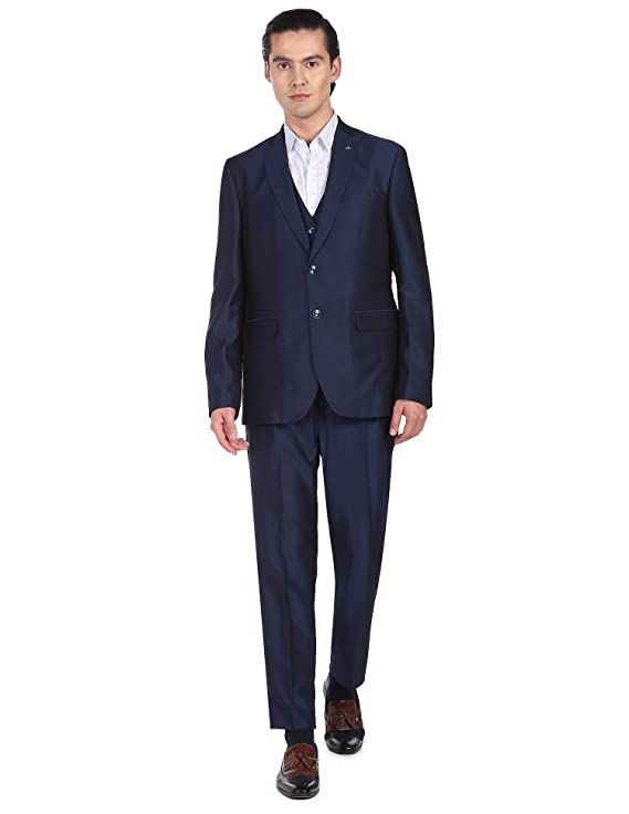 Arrow Men Navy Tailored Regular Fit Solid Three Piece Suit - Image 3